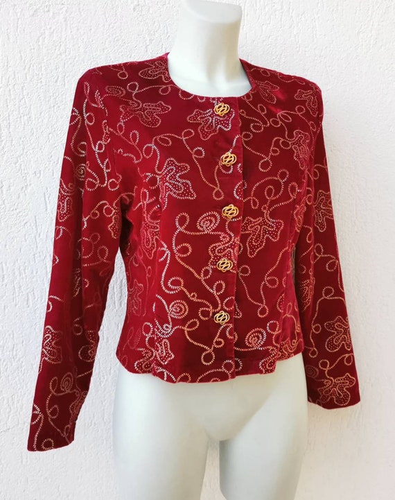 Vintage Choices Blazer, Red Velvet Long Sleeves,B… - image 2