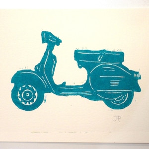 Vespa Woodcut Woodcut Engraving- Vespa Scooter, Motorcycle
