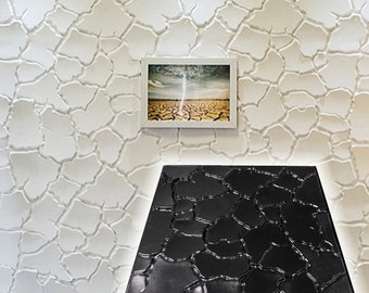 Puede incluir: Panel de pared texturizado negro con un patrón de tierra agrietada y seca. El panel está hecho de un material duradero y se puede utilizar para una variedad de propósitos decorativos.