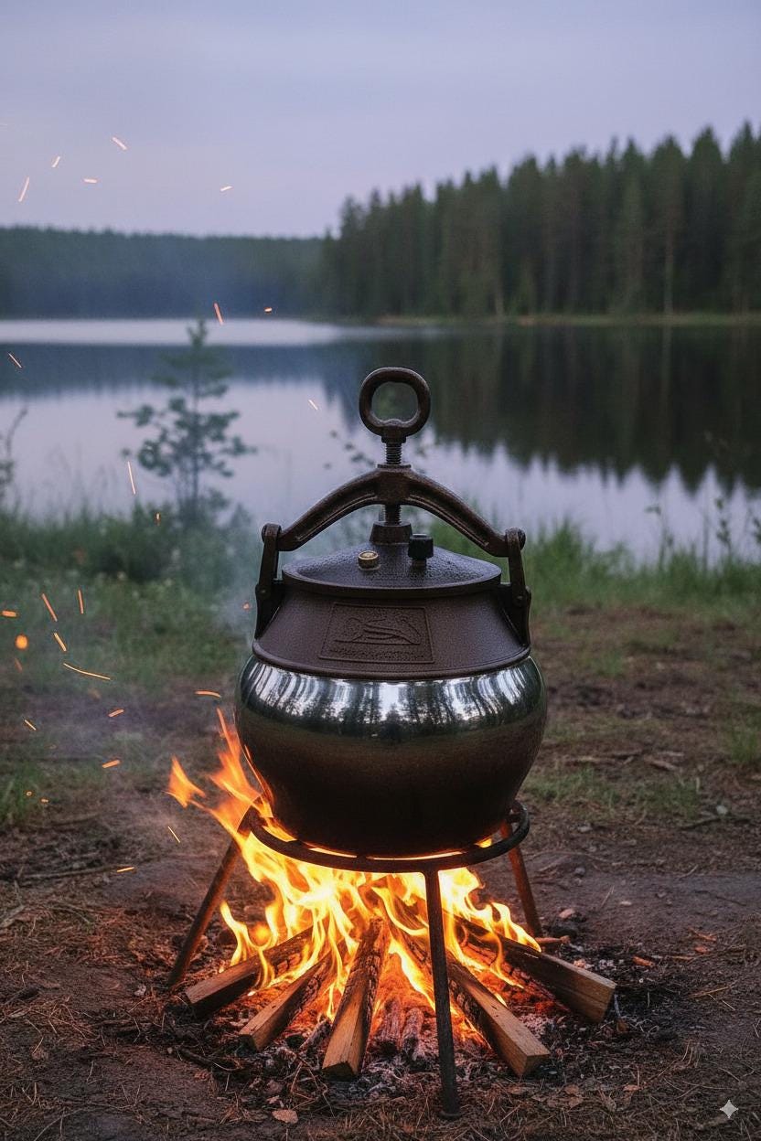 Kazan 12 l - Pot pivotant - Fonte - Kasan - Couvercle en fonte - Barbecue - Pot de camping - Chaudière - Casserole