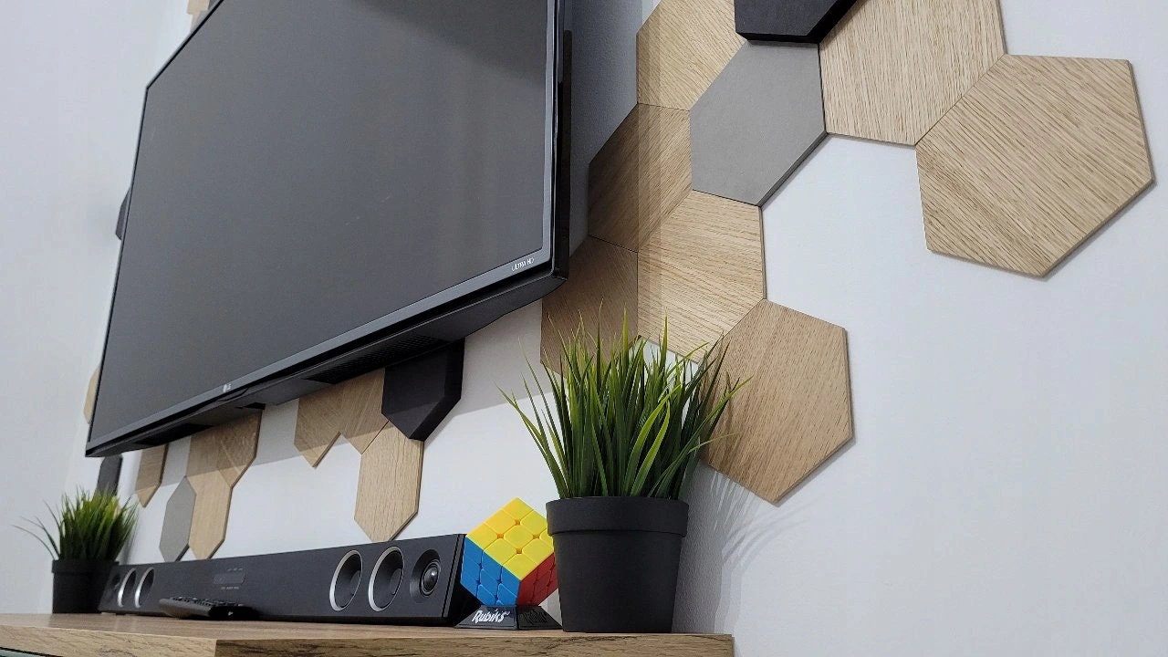 Wooden Wall Decor 3d Panels Hexagon Tiles 3D Wood Panel Etsy