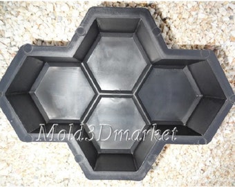 Hexagon of flowers - SET  4, 6, 8, 10, 12 or 14 plastic molds for concrete paving slabs, Stone pattern,Concrete garden stepping stone.