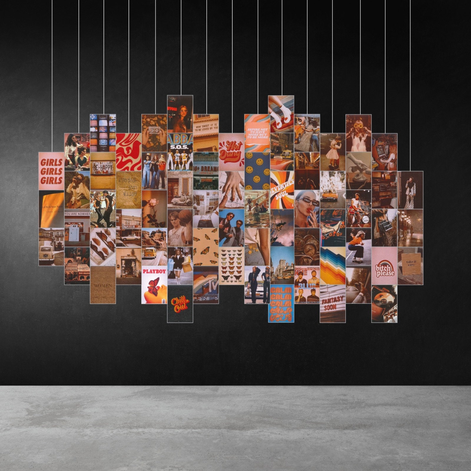 70PCS Vintage Wall Collage Kit Aesthetic Pictures 4x6 ,warm Color Room Decor for Girls,wall Art