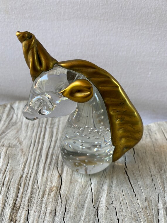 Vintage Blown Glass Unicorn Paperweight Solid Glass Crystal Etsy