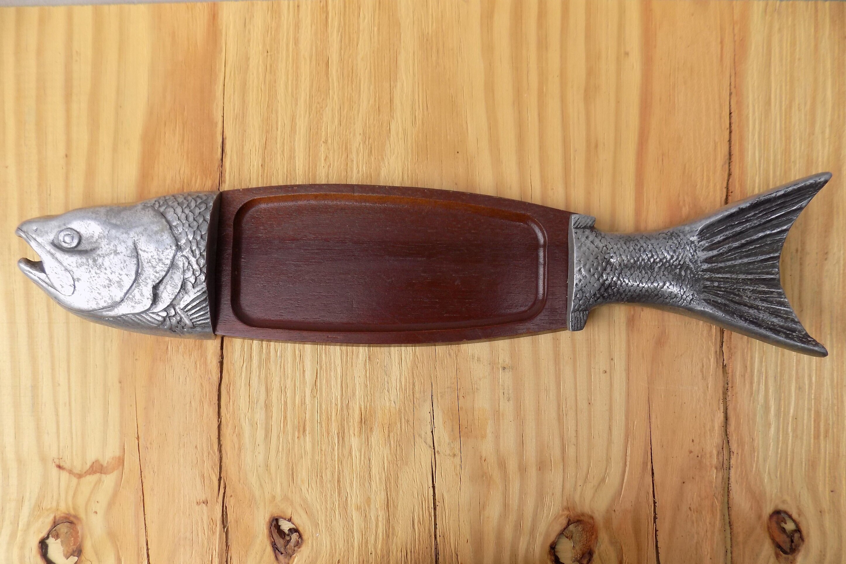 Vintage Wood and Metal Fish Platter/Norleans Fish Platter/Sushi Serving Dish Trays & Platters