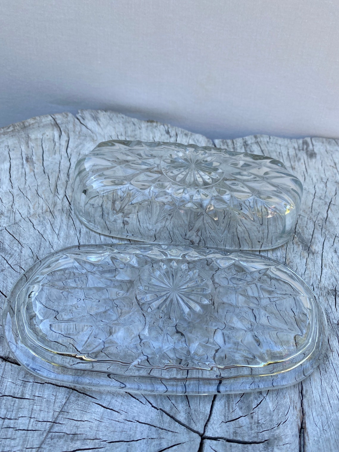 Vintage Clear Glass Butter Dish Butter Dish With Lid Oval Etsy