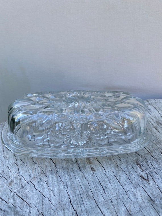 Vintage Clear Glass Butter Dish Butter Dish With Lid Oval Etsy