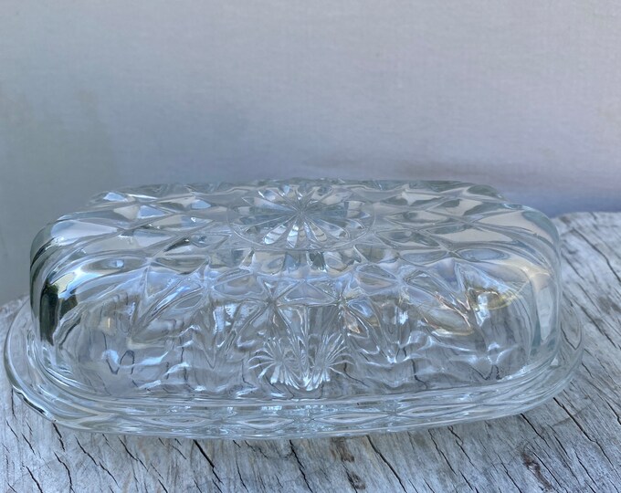 Vintage Clear Glass Butter Dish Butter Dish With Lid Oval Etsy