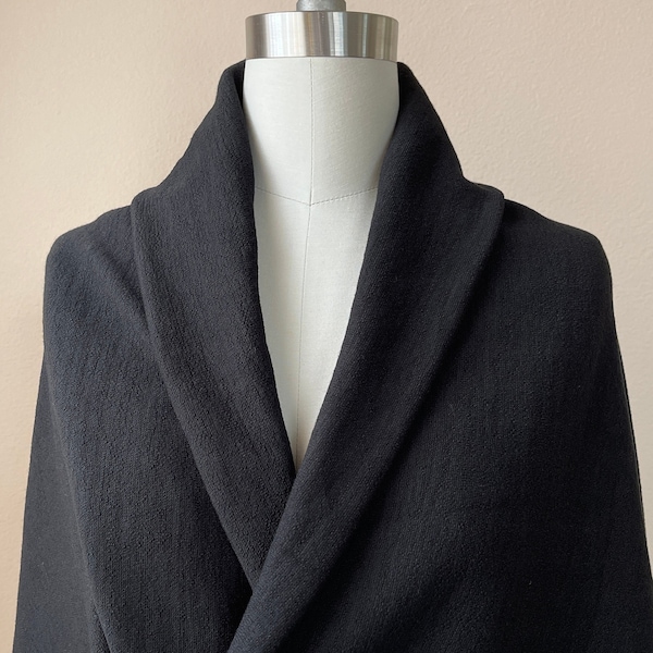 Merino Wool Blend Fabric 4 Way Stretch Ponte Knit 350gsm - Black  EZ21