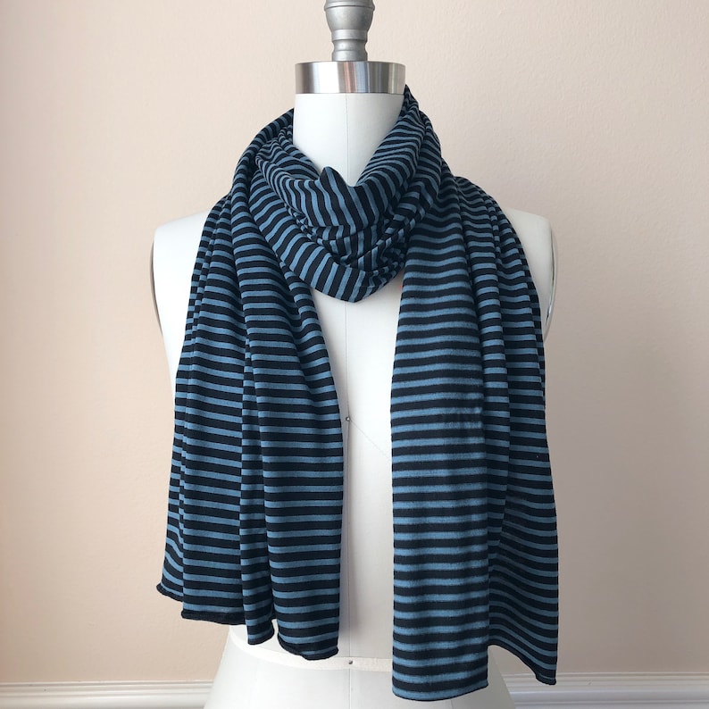 Merino Wool Scarf Stripe Gift Men Women Unisex Outdoor Winter Neck Warmer Black Blue