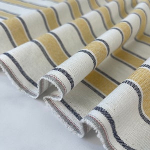 Linen Blend Vertical Stripe - White Mustard Navy
