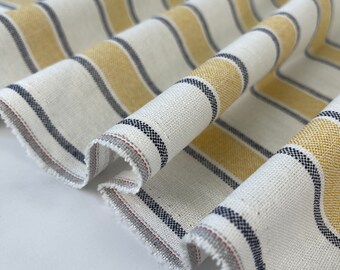 Linen Blend Vertical Stripe - White Mustard Navy