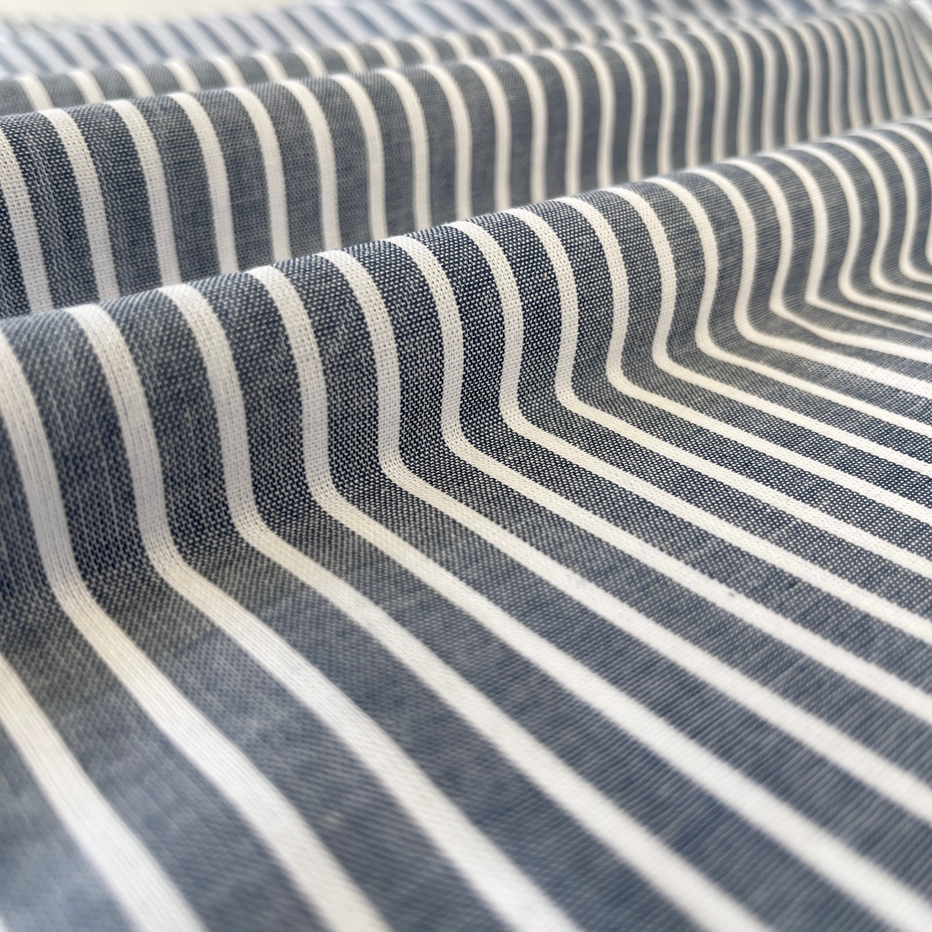 Cotton Poplin Lawn Stripe Fabric by The Yard Denim Jean look Shirting Shirt Dress  Fabric for Sewing Clothing - Blue White CN18