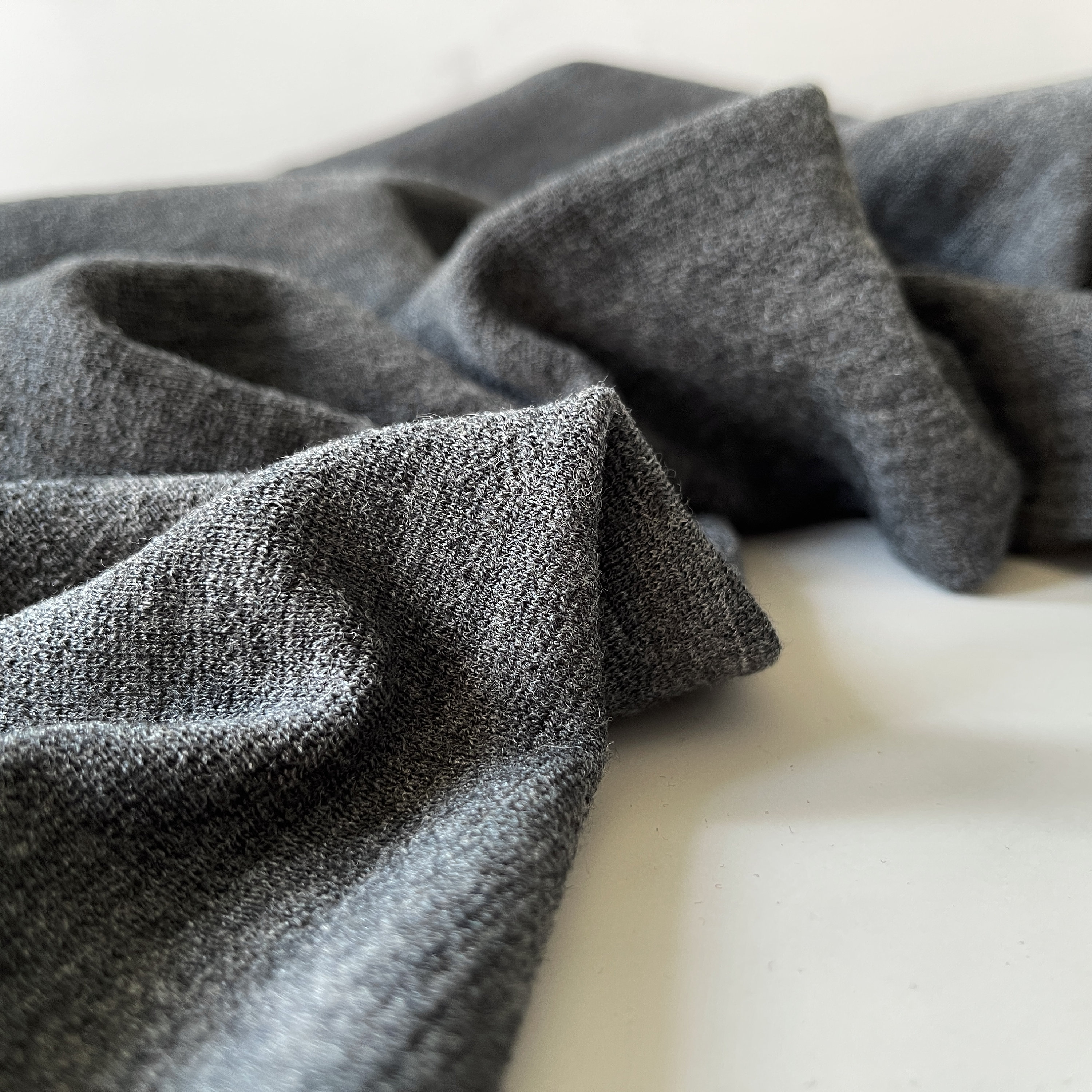Merino Wool Blend Fabric With Lycra 4 Way Stretch Ponte Knit Interlock  350gsm Charcoal Heather EZ19 -  Israel