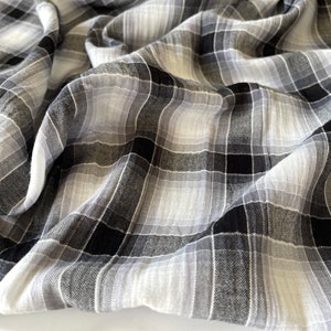 Cotton Plaid Muslin Shirting LIghtweight Fabric by The Yard -  Black White plaid CN37