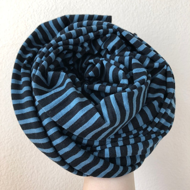Merino Wool Scarf Stripe Gift Men Women Unisex Outdoor Winter Neck Warmer Black Blue