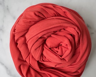 100% Merino Wool Jersey Knit Fabric by the Yard Stretch Sewing Women Everyday Wear- Coral MT082