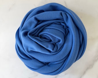 Merino Wool Interlock Washable Fabric 225 gsm by The Yard Sewing Wool Fabric Stretch Soft Clothing Base Layer Outdoor Clothing - Blue MW003