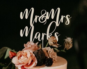 Gold Wedding Cake topper / Rustic wedding cake topper / Personalized cake topper / Custom Mr Mrs cake topper / Anniversary Cake toppers