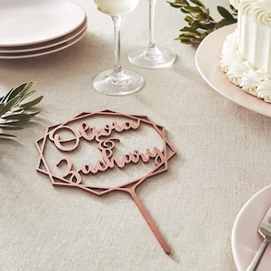 Rose Gold Wedding Cake Topper / Personalized cake topper / Rustic wedding cake topper / Custom Mr Mrs cake topper / Anniversary Cake toppers