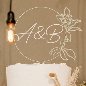 Personalized Acrylic Wedding Cake Topper | Clear | Floral Cake topper |with Cake Picks | Classic | Minimal | Simple | Mr and Mrs cake topper
