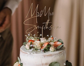 Custom script wedding Cake topper / Gold Mr and Mrs Cake Toppers for Wedding/ Personalized Wedding Cake Topper /Rustic Wedding Cake Topper