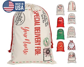 Personalized Christmas Santa Sack Large Holiday Tote Custom Santa Sack, Christmas bags for presents, Christmas Gifts, Christmas Decor,
