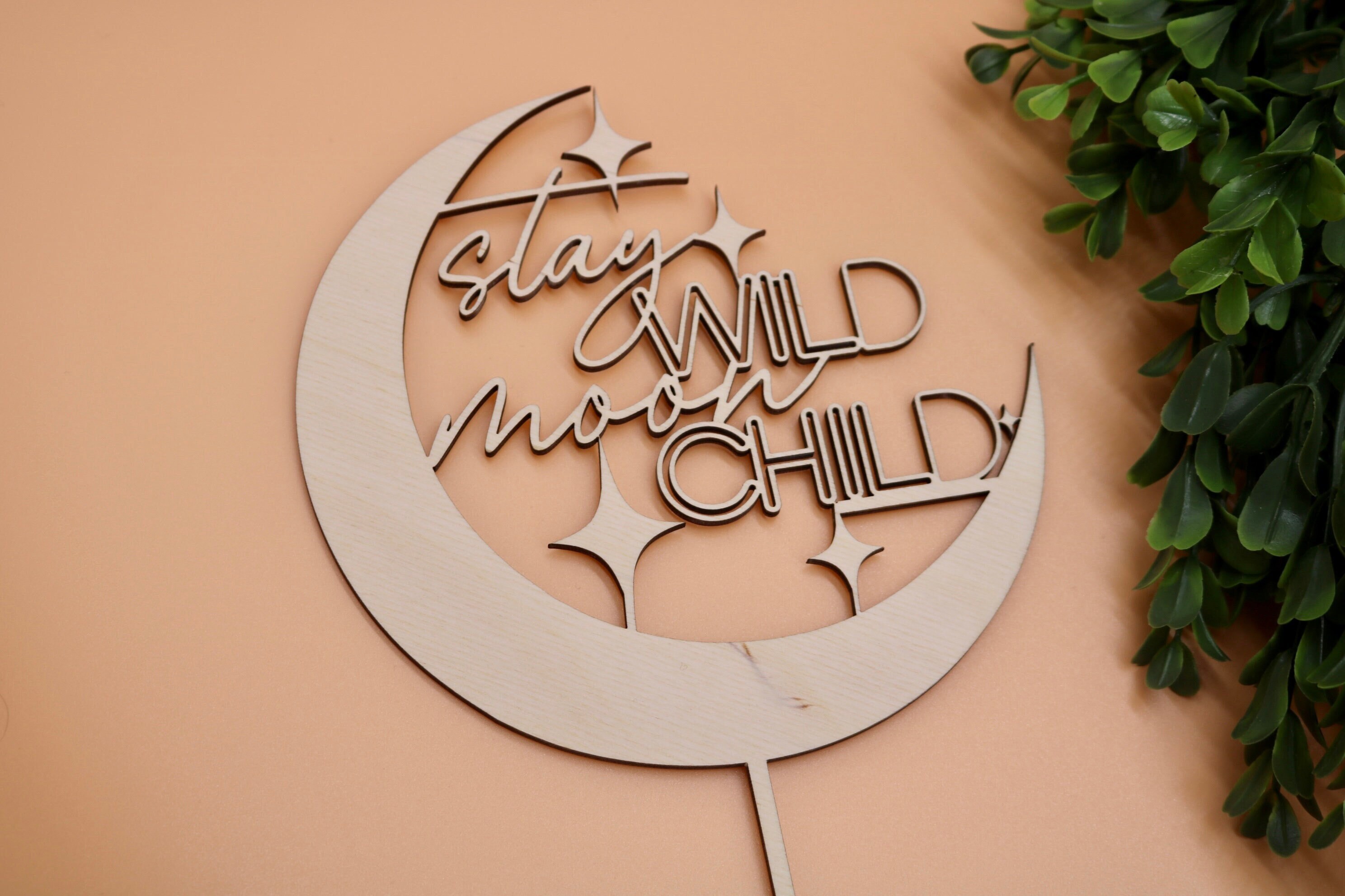Moon and Star Baby Shower Cake Topper / Baby Name Cake Topper / Wood Name Cake Topper / Custom Baby Name Topper / Baby Shower Decorations