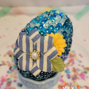 Easter Egg, Easter Decor, Springtime Decorations, Home Accents, Wreath Embellishments - Blue Sequin Easter Egg