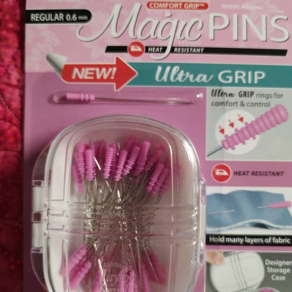 Taylor Seville Magic Pins Pink Extra Long Heat Resistant Comfort Grip 50 pins in plastic case 6 mm 2 1/4 in