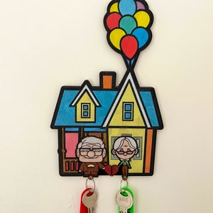 LASERgesneden bestand Casa UP. Lasergesneden bestand. UP-sleutelhanger. Carl en Ellie. cnc. SVG, DXF, AI en PDF. 3 lagen. Film omhoog sleutelhouder.