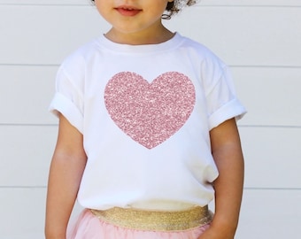 Girls Valentines Day Shirt, Toddler Girl Rose Gold Glitter Heart T-shirt, Little Girls Valentines Shirts, Girls Outfits, Toddler T-shirts