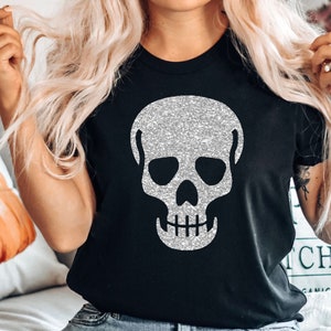 Halloween-T-shirt glitterschedel: kostuum-T-shirt voor dames