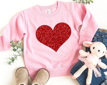 Girls Valentines Sweatshirt, Red Glitter Heart Sweater, Cute Valentines Day Shirts for Kids, Toddler Girl Outfits, Matching Shirts Children
