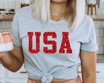 T-shirt rouge pailleté USA : T-shirt patriotique du 4 juillet