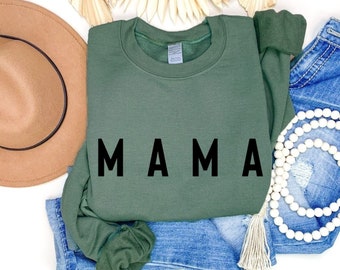 Mama Sweatshirt, Fall Mama Crewneck Sweater, Christmas Gifts for Mom, Shirts for Moms, Gift for Wife, Plus Size Mom Shirts, Cute Fall Shirts