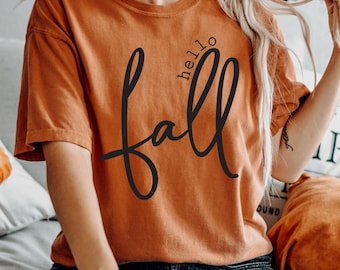 Comfort Colors® Hello Fall Shirt, Cute Fall Shirts, Fall Tshirts, Autumn Shirt, Pumpkin Patch Shirt, Thanksgiving Shirt, Hello Fall Shirt