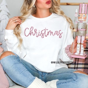 Holiday Party Sparkly Glitter Christmas Crewneck Long Sleeve Pullover Sweatshirt For Women S-4XL Multiple Sweater and Glitter Colors