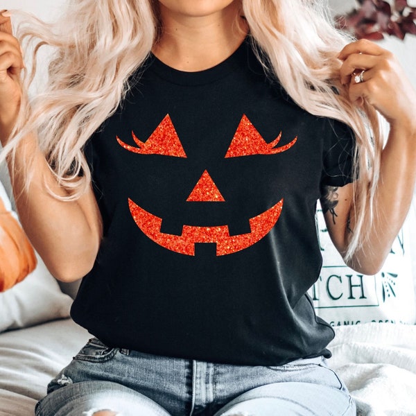 Womens Halloween Costume, Glitter Pumpkin Face Costume, Ladies Halloween Shirt, Jack O Lantern, Matching Costumes, Cute Pumpkin Shirt, Fall