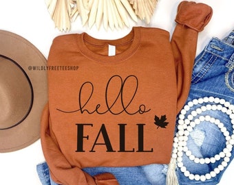 Hello Fall Sweatshirt, Cute Fall Shirts Women, Hello Fall Sweater, Crewneck Pullover, Autumn, Fall Shirts for Women, Plus Size Fall Shirts