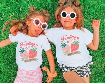 Girls Strawberries Shirt, Feeling Berry Good Shirt, Kids Tshirts, Kids Summer Shirts, Kids Berry Shirt, Graphic Tees Kids, Gifts for Girls