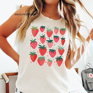 Tanktop aardbeien, tanktop Comfort Colors®, shirt aardbei, shirt fruit, tanktop bessen, zomerkleding, cadeaus voor haar, shirt bessen