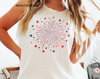 Débardeur Comfort Colors® Fireworks, t-shirt surdimensionné en coton 4th Of July