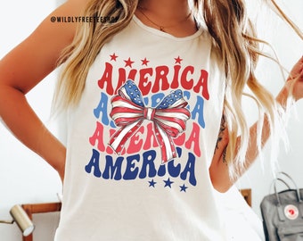 America Bow Tank Top: Patriotic 4th of July Cotton Oversized Comfort Colors® Tank