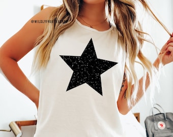 Camiseta sin mangas Glitter Star, negra brillante Comfort Colors® Muscle Tank