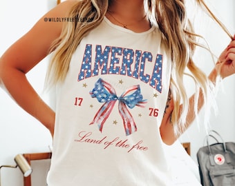 America Bow Tank Top: Patriotic 4th of July USA Flag Shirt