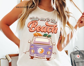 Take Me To The Beach Tank Top, Retro Summer Tank Tops for Women, Boho Tank Top, Groovy Beach Shirt, Vacation Tank Top, Summer Clothes Women