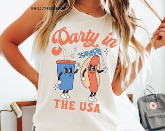 Camiseta regata "Party In USA July 4th", tamanho grande com estampa patriótica.