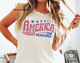 Comfort Colors® America The Beautiful Tank Top, Oversized 4th Of July Tank Top, July 4th Tank Top, Patriotic Tank Top, Womens Graphic Tees