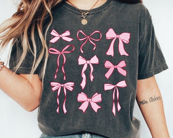 Comfort Colors® Girly Pink Coquette Bows Graphic TShirt, Preppy Aesthetic Shirt, Baby Gender Reveal Girl, Tween Girl Gift, Teen Girl Gift